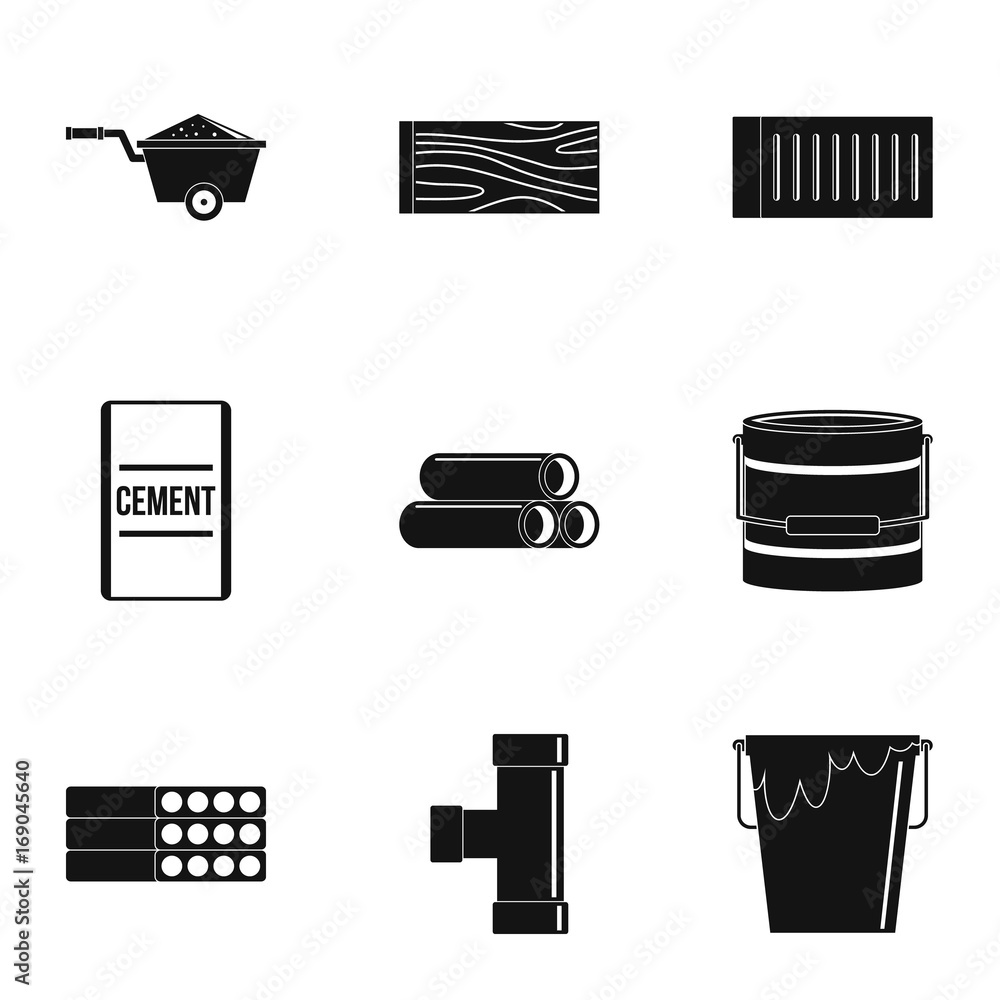 Poster building tool icon set, simple style
