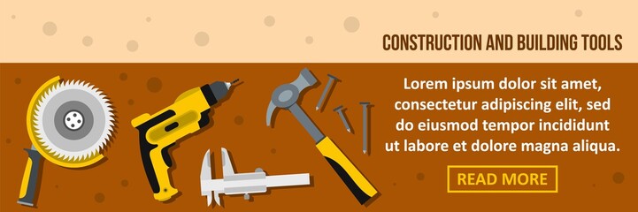 Construction and building tools banner horizontal concept