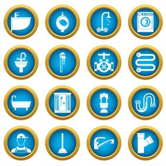 Plumbing icons blue circle set