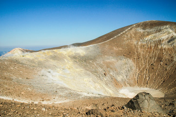 Volcano crater with fumaroles on Vulcano island, Eolie, Sicily, Italy