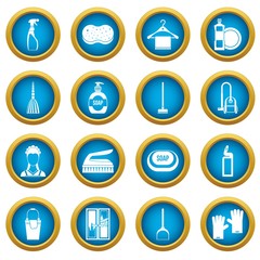 House cleaning icons blue circle set