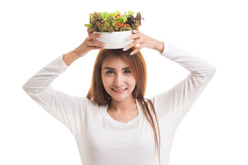 Healthy Asian woman with salad.