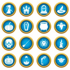 Halloween icons blue circle set