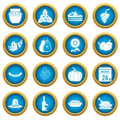 Thanksgiving icons blue circle set