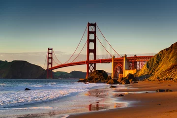 Fotobehang Baker Beach, San Francisco Golden Gate Bridge - Sunset Baker Beach