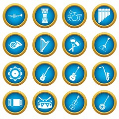 Musical instruments icons blue circle set