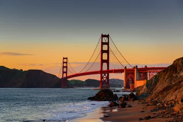 Glasschilderij Baker Beach, San Francisco golden gate bridge - zonsondergang - baker beach