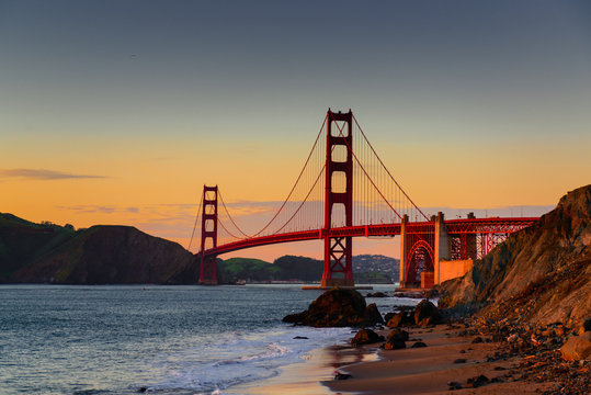golden gate bridge - sunset - baker beach