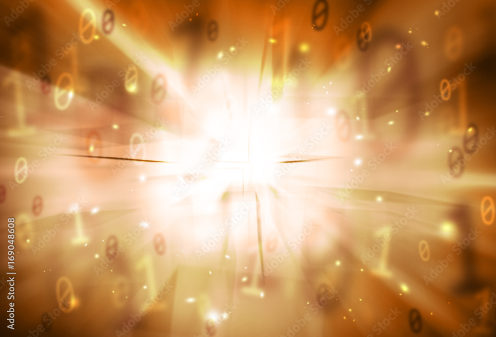 Poster abstract binary numbers data travel information on gold colored shiny light illustration background.