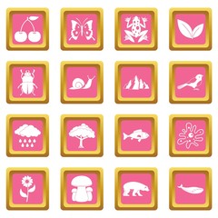 Oil industry items icons pink