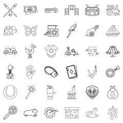 Playing icons set, outline style