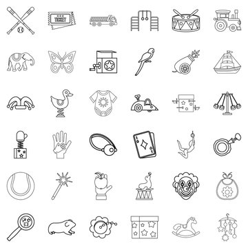 Playing icons set, outline style