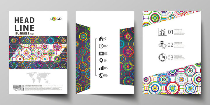 Business templates for brochure, magazine, flyer, booklet, report. Cover design template, abstract vector layout in A4 size. Bright color background in minimalist style made from colorful circles.