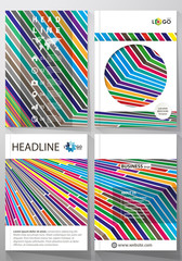 Business templates for brochure, magazine, flyer, booklet, report. Cover design template, abstract vector layout in A4 size. Bright color lines, colorful style, geometric shapes, minimalist background