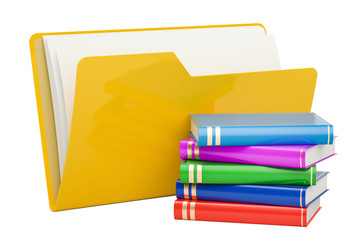 Computer folder icon with books, 3D rendering