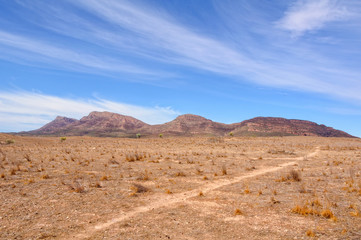 Naklejka premium Approaching Mount Ohlssen-Bagge at Wilpena Pound - Flinders Ranges, SA, Australia