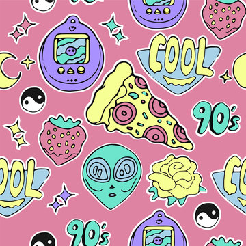Bright Seamless Pattern 80s 90s Style