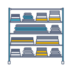 color blue and yellow sections silhouette of rack with stack of towels folded