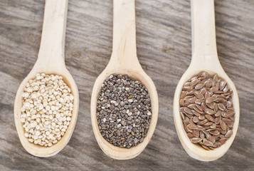 Seeds of quinoa, linseed and chia