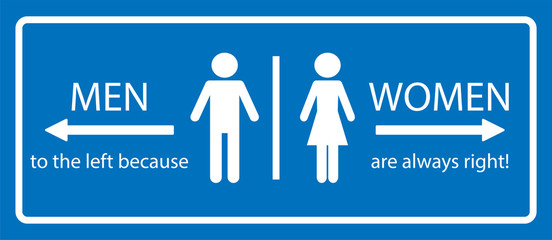 Restroom sign. Men to the left because women are always right. Funny vector.
