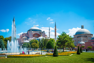 Istambul, Turkey 11.07.2017. Sultan Ahmet park in Istanbul, Turkey, Europe. Ayasofya Museum (Hagia...