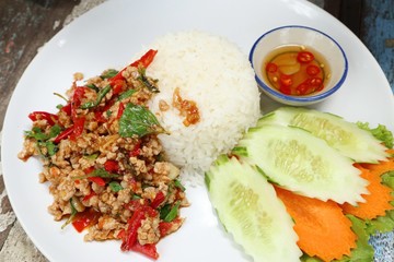 fried rice with basil and pork