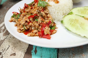 fried rice with basil and pork