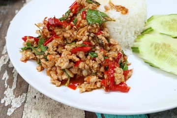 fried rice with basil and pork