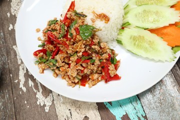 fried rice with basil and pork