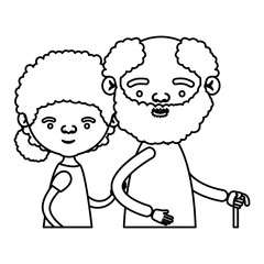 sketch silhouette half body couple elderly of grandmother with curly hair with grandfather with beard