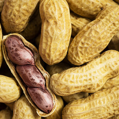 background of peanuts open shell in macro shot