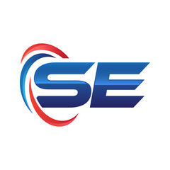 initial letter logo swoosh red blue