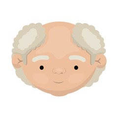 colorful face of elderly man with a few curly white hair