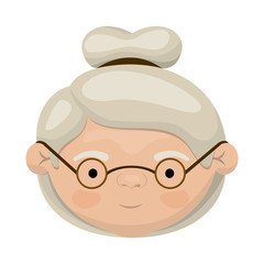 colorful face of elderly woman with glasses and collected hairstyle
