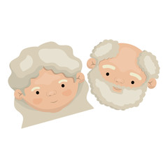 colorful face of elderly couple grandmother with curly medium hairstyle and grandfather with beard
