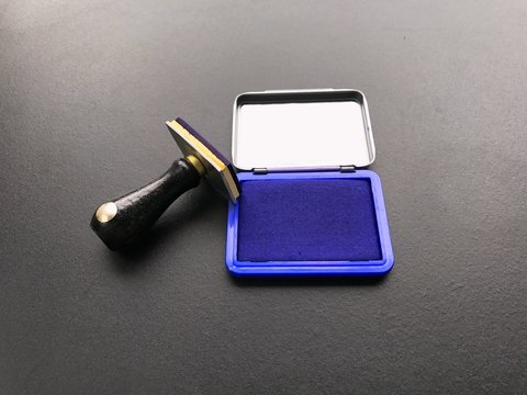 Ink pad blue color and rubber stamp 