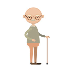 colorful full body elderly man in walking stick with moustache and glasses