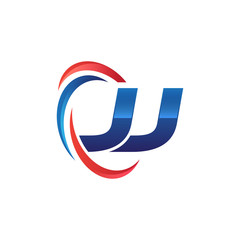 initial letter logo swoosh red blue