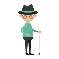 colorful full body grandfather in walking stick with glasses