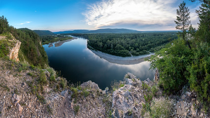 Fototapeta na wymiar View of the Irkut River from the mountain
