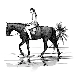 Foto op Aluminium Girl riding a horse on the beach © Isaxar