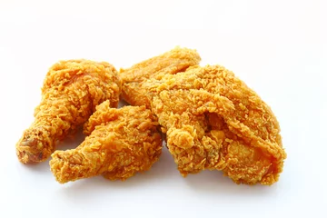 Foto auf Acrylglas Fried chicken isolated over white © kongsky