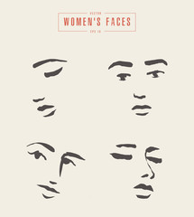 Women s faces contours, paintbrush sketch