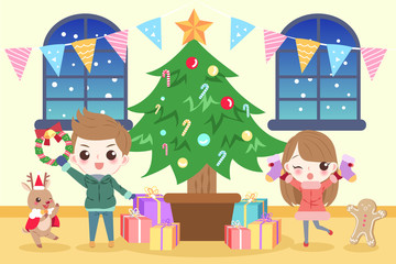 cartoon people with christmas