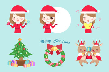 cartoon woman with christmas