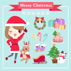 cartoon woman with christmas