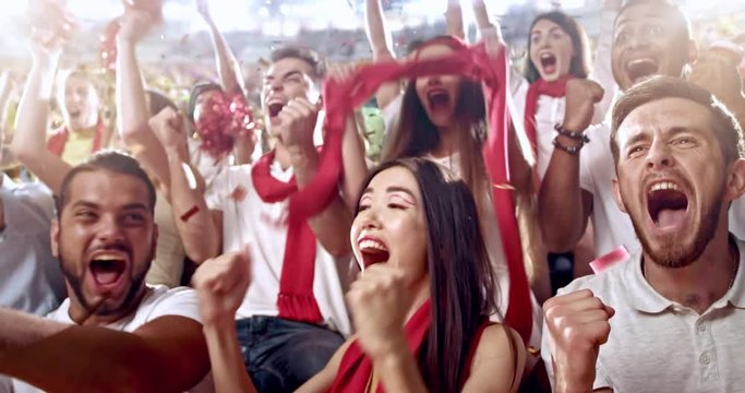 Fans cheer at the stadium