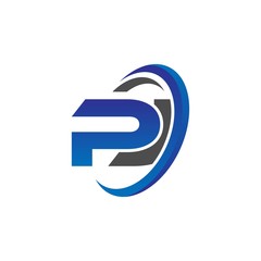 vector initial logo letters pj with circle swoosh blue gray