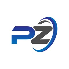 vector initial logo letters pz with circle swoosh blue gray