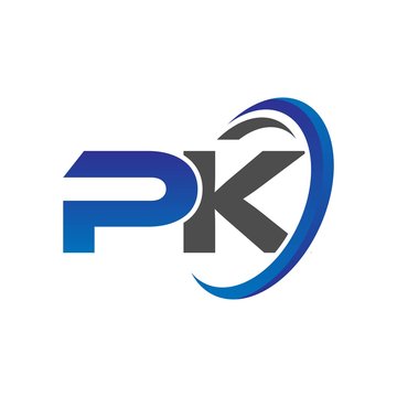vector initial logo letters pk with circle swoosh blue gray